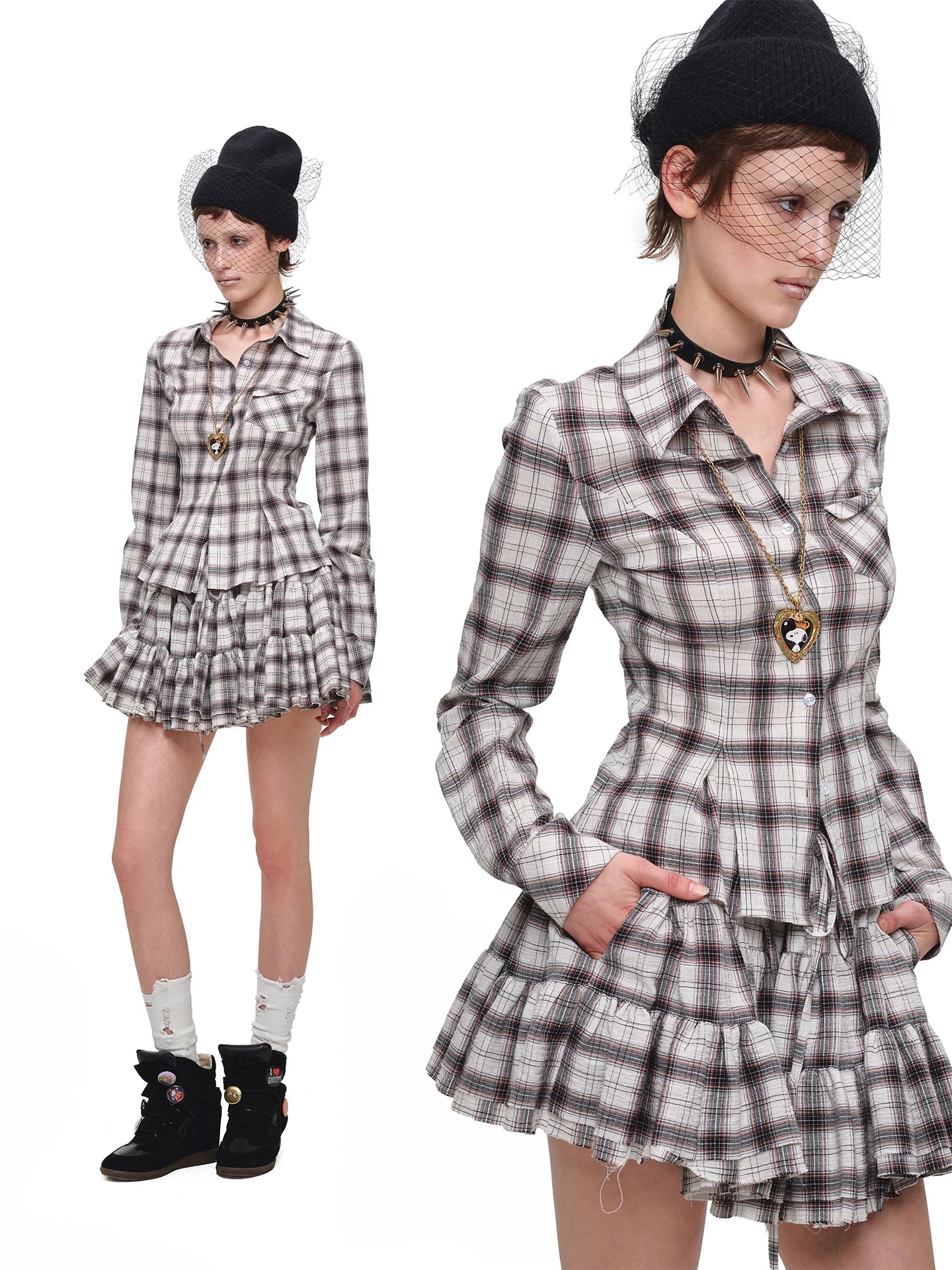 Plaid Shirt & Skort Set
