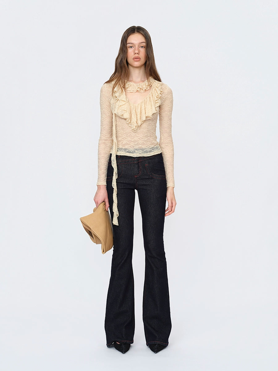 Beige Lace Trim Blouse