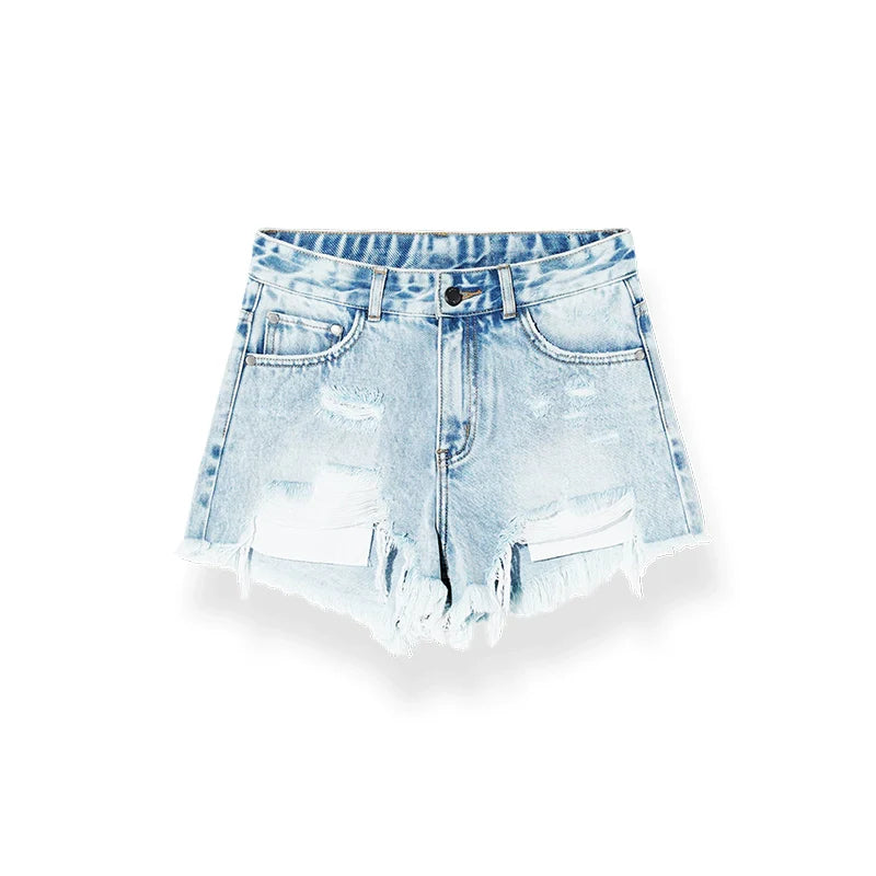 Blue Irregular Distressed Denim Shorts