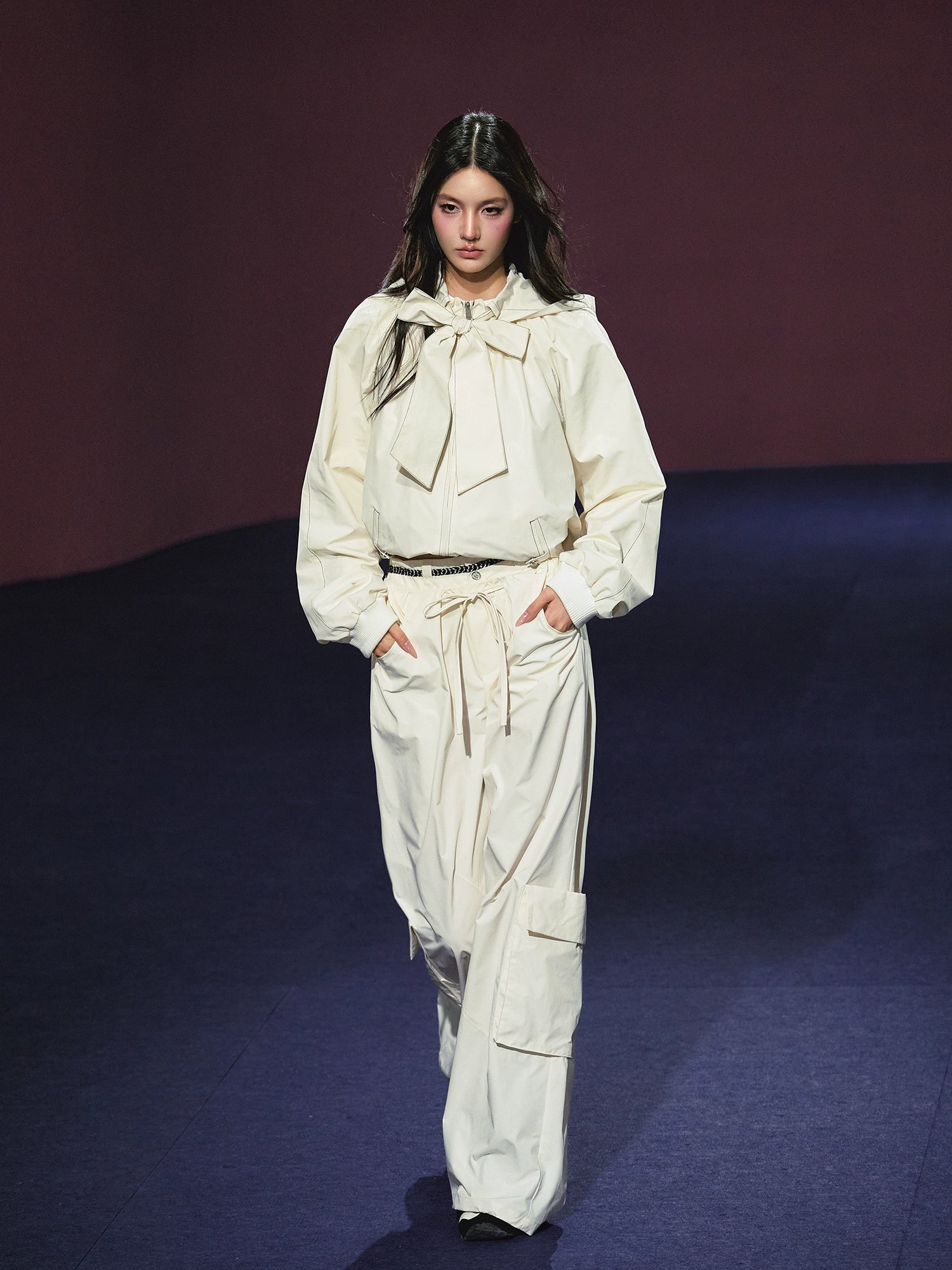 Neckline Tie Striped Sun-Protective Jacket & Pants Set