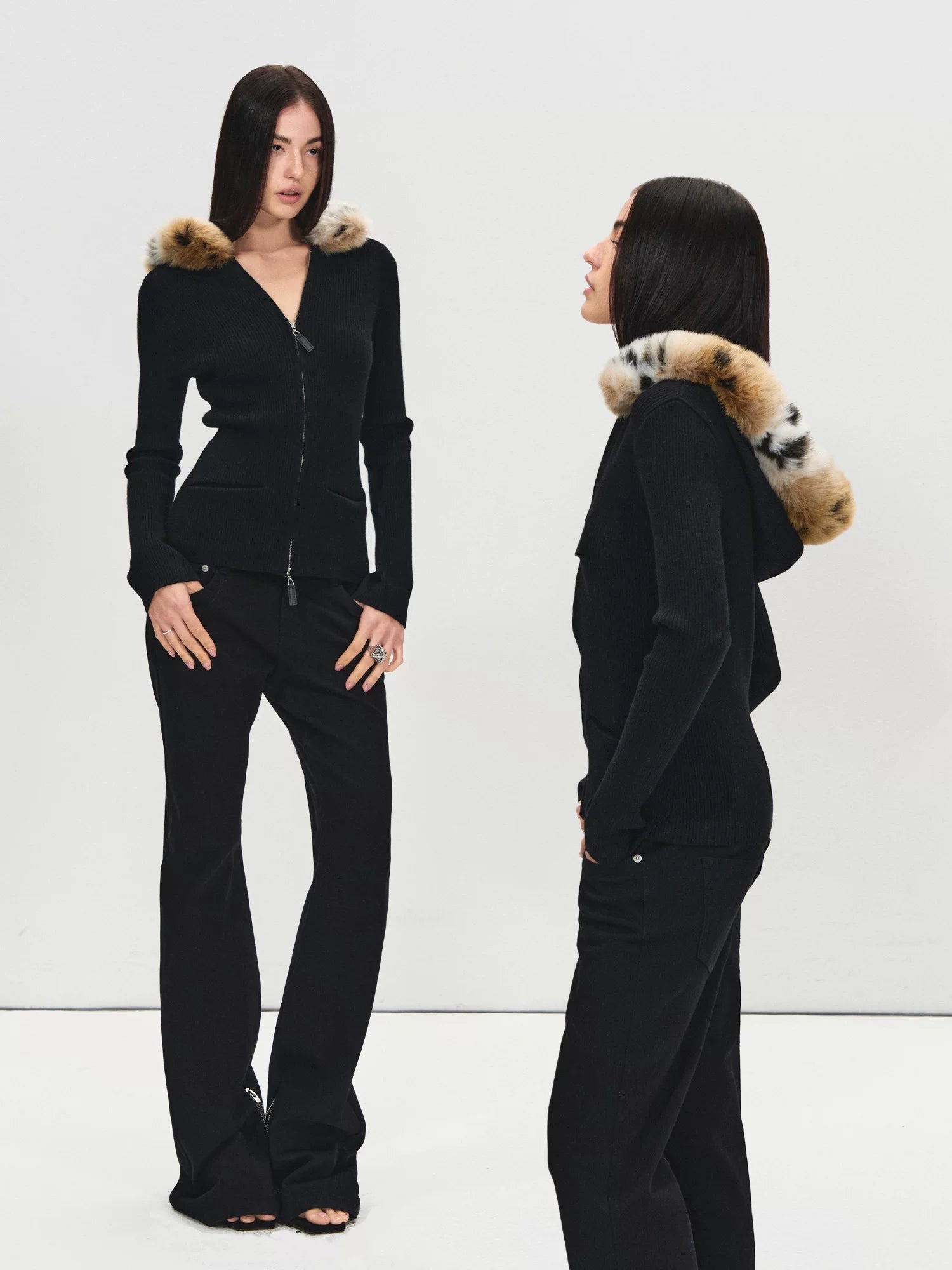 Detachable Faux Fur Collar Cardigan