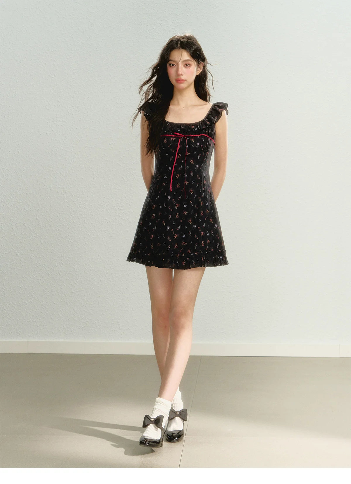 Flutter Sleeve Strap Floral Dress