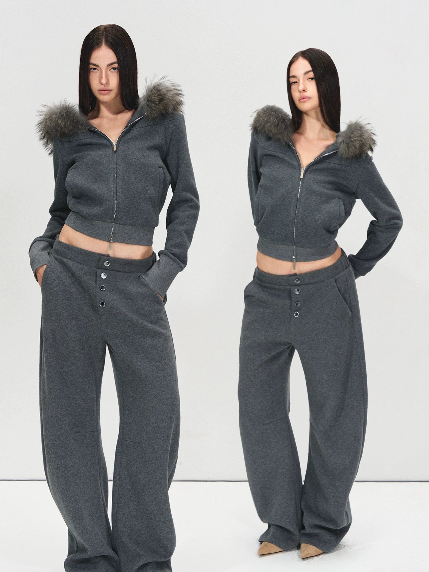 Detachable Fur Collar Hoodie & Sweatpants Set