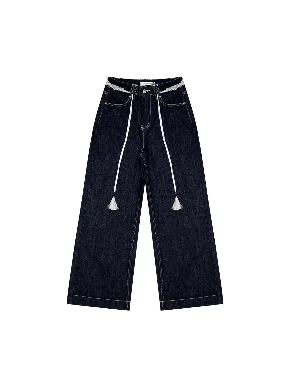 Dark Blue High-waist Wide-leg Pants