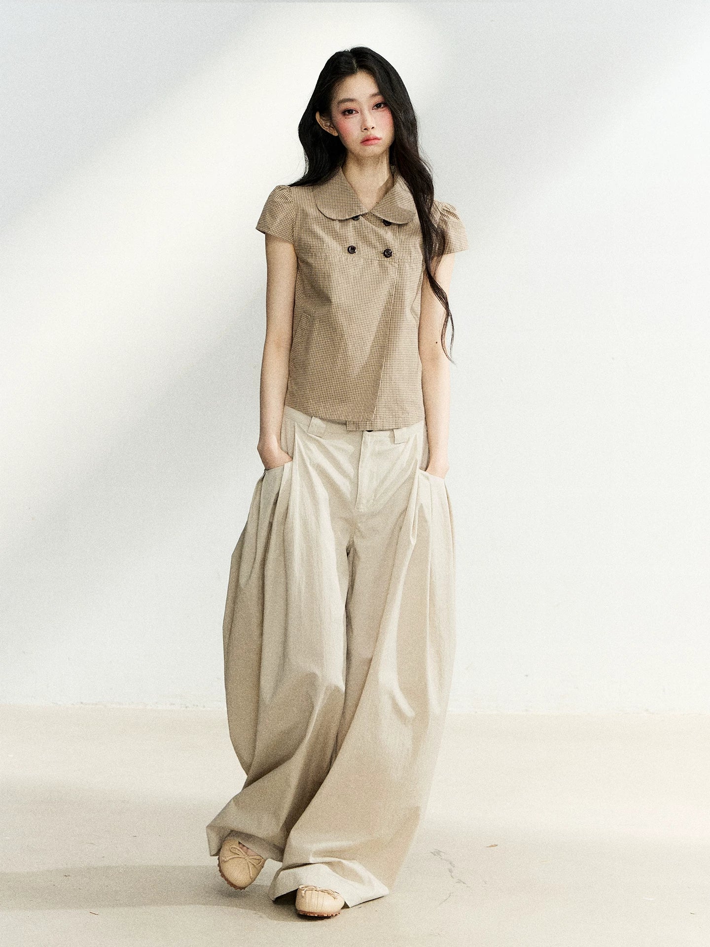 Beige Relaxed Wide Leg Pants