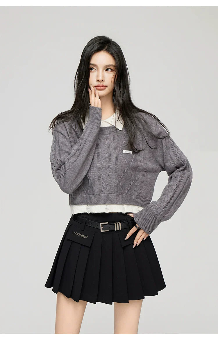 Yellow & Gray 2-in-1 Frayed-edge Sweater