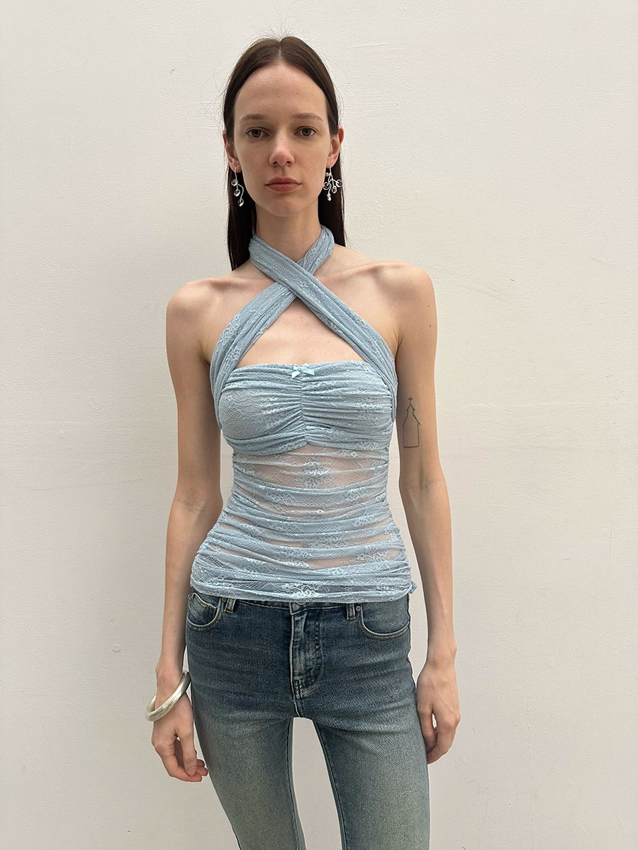 Lace Bow Cross Halter Camisole