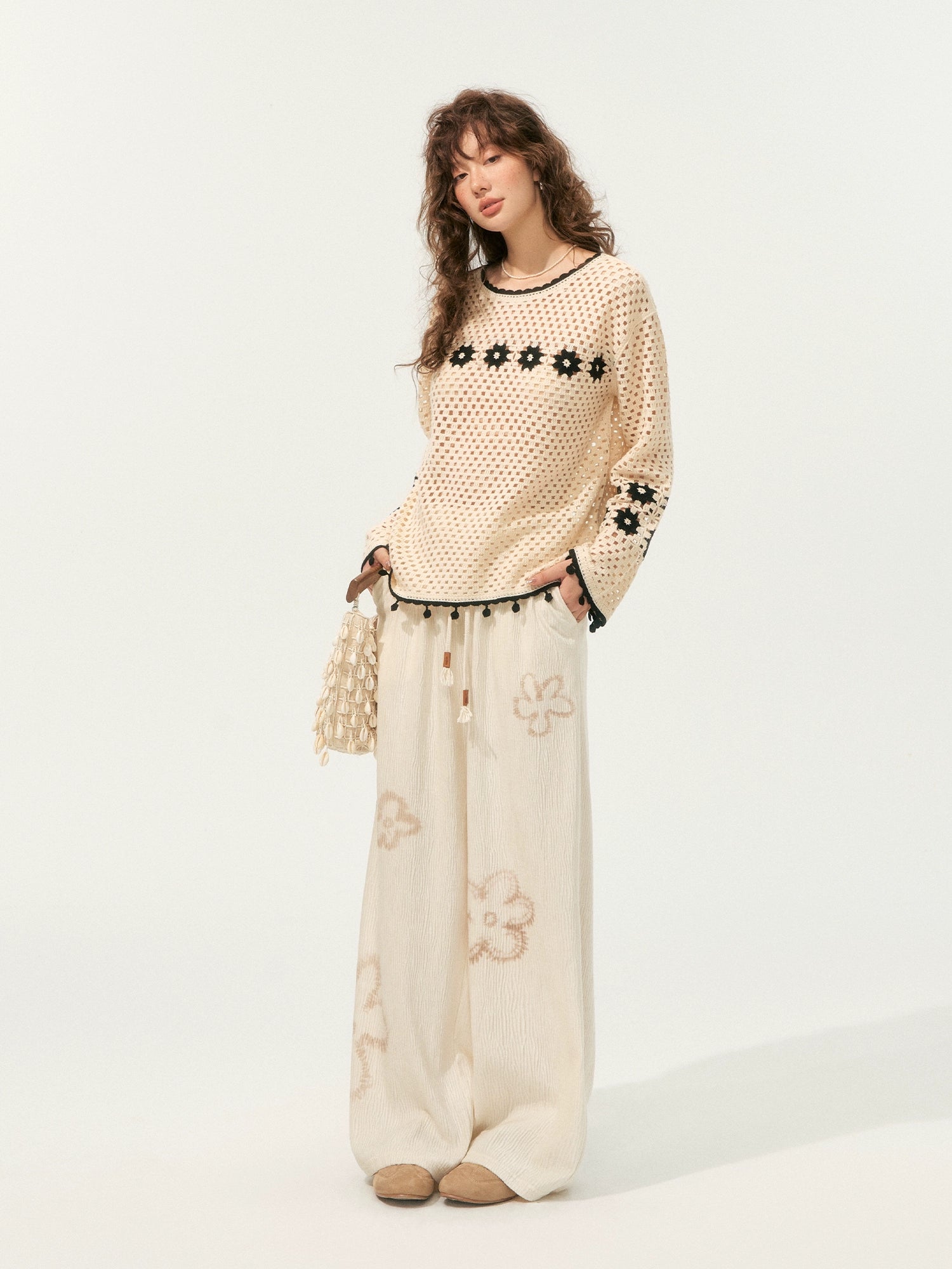 Hollow Out Pullover Crochet Crew Neck Sweater