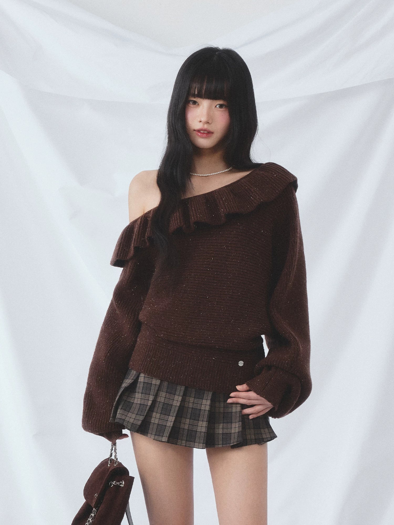 Ruffle Asymmetric Knit Top
