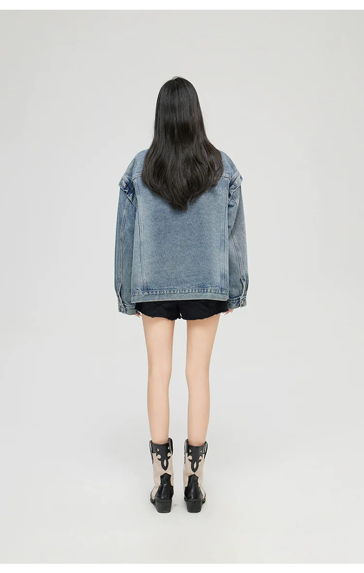 Washed Turn-down Collar Denim Jacket