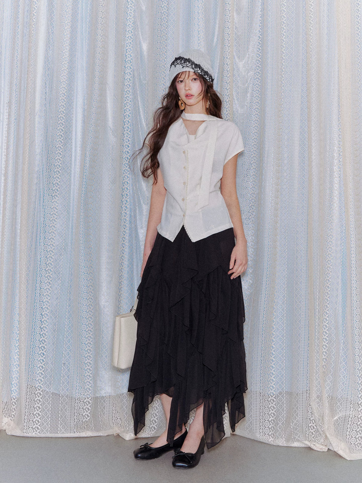 Black Ruffle Chiffon Skirt