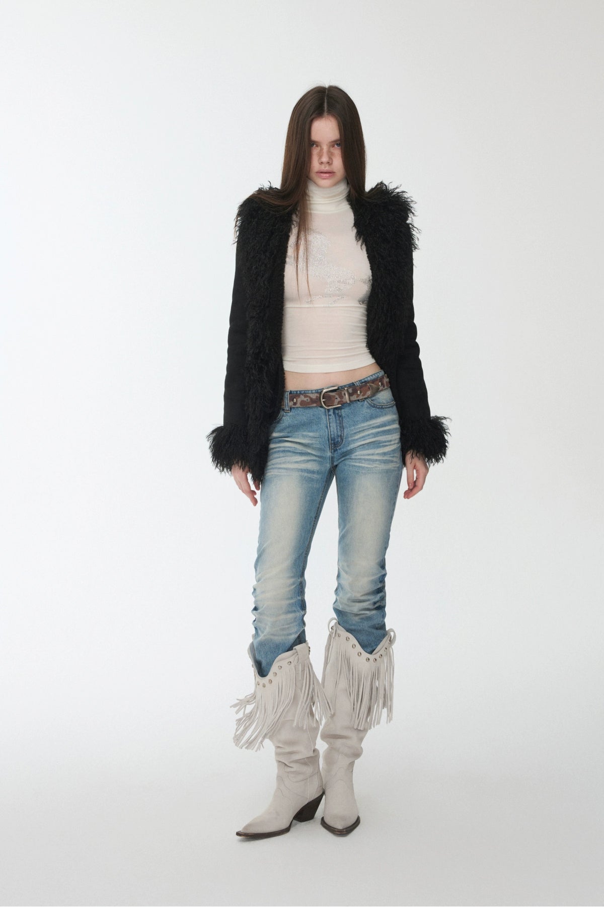 Shearling Embroidered Suede Jacket