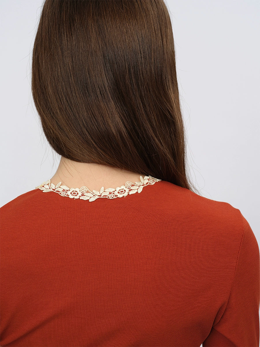 Orange Ruffled Lace Blouse