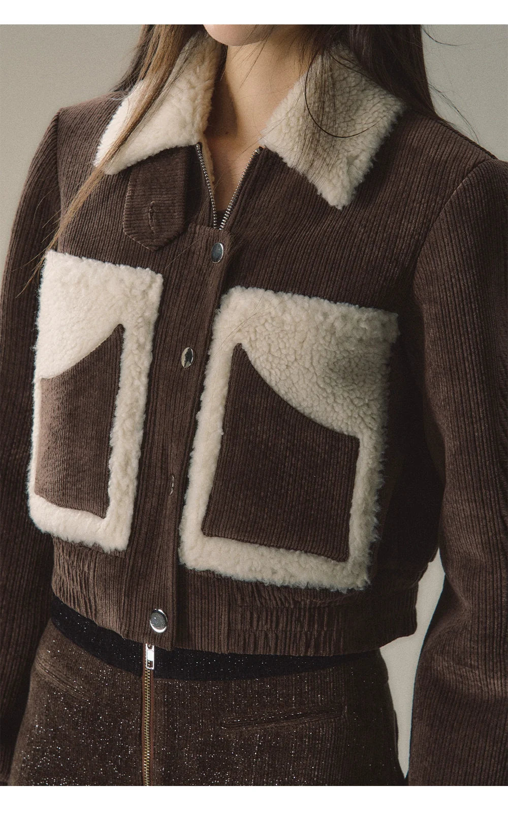 Brown Faux Fur Patchwork Short Jacket