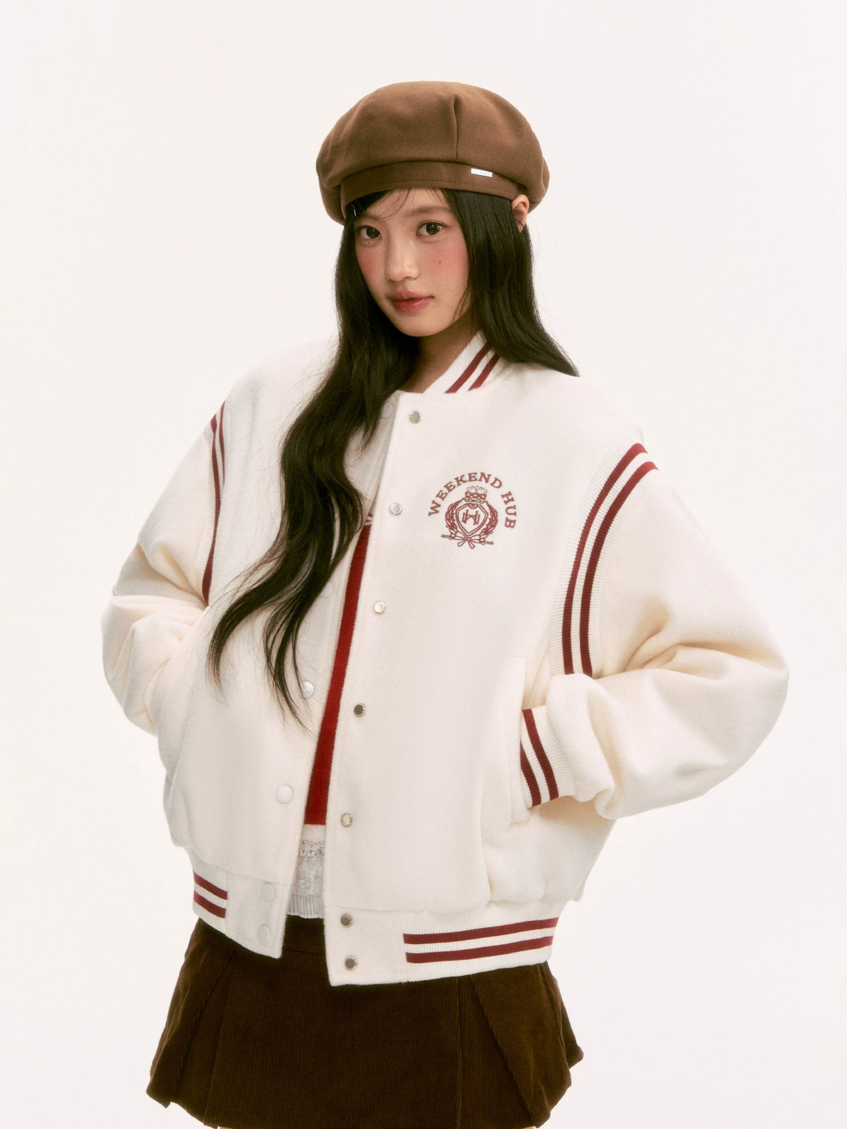 White Contrast Varsity Jacket