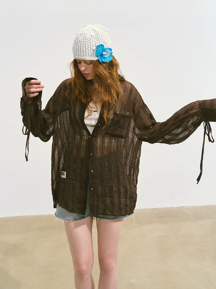 Plaid Sheer Mesh Shirt Jacket