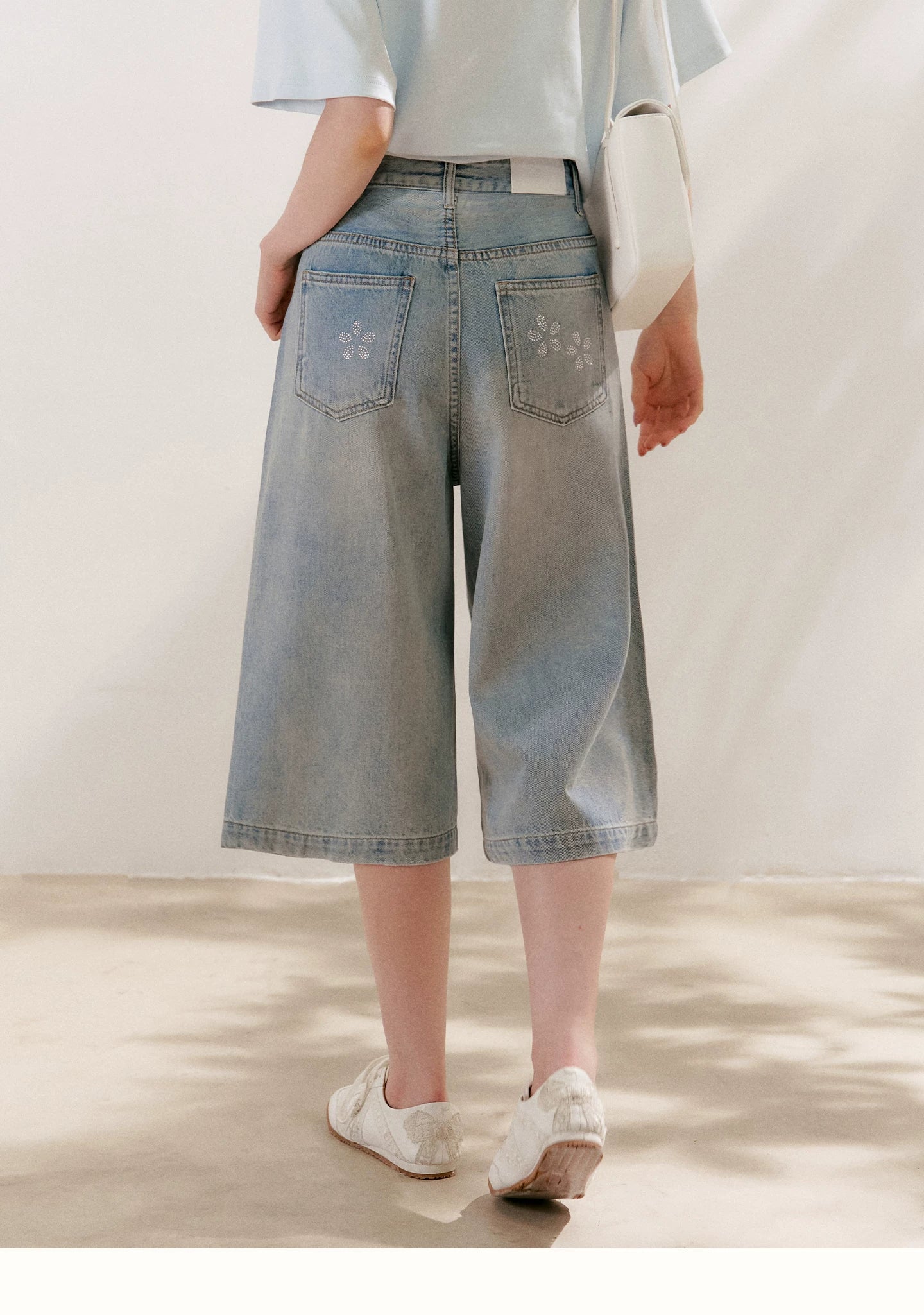Rhinestone Cropped Wide-Leg Jeans