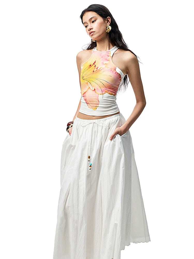 Striped Beaded A-line Skirt