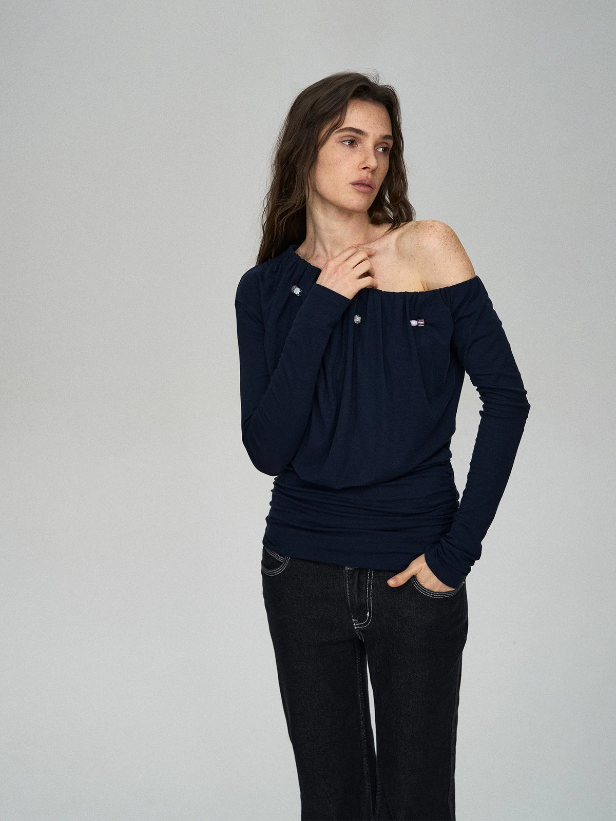 Lyocell Ruched Pearl Tee