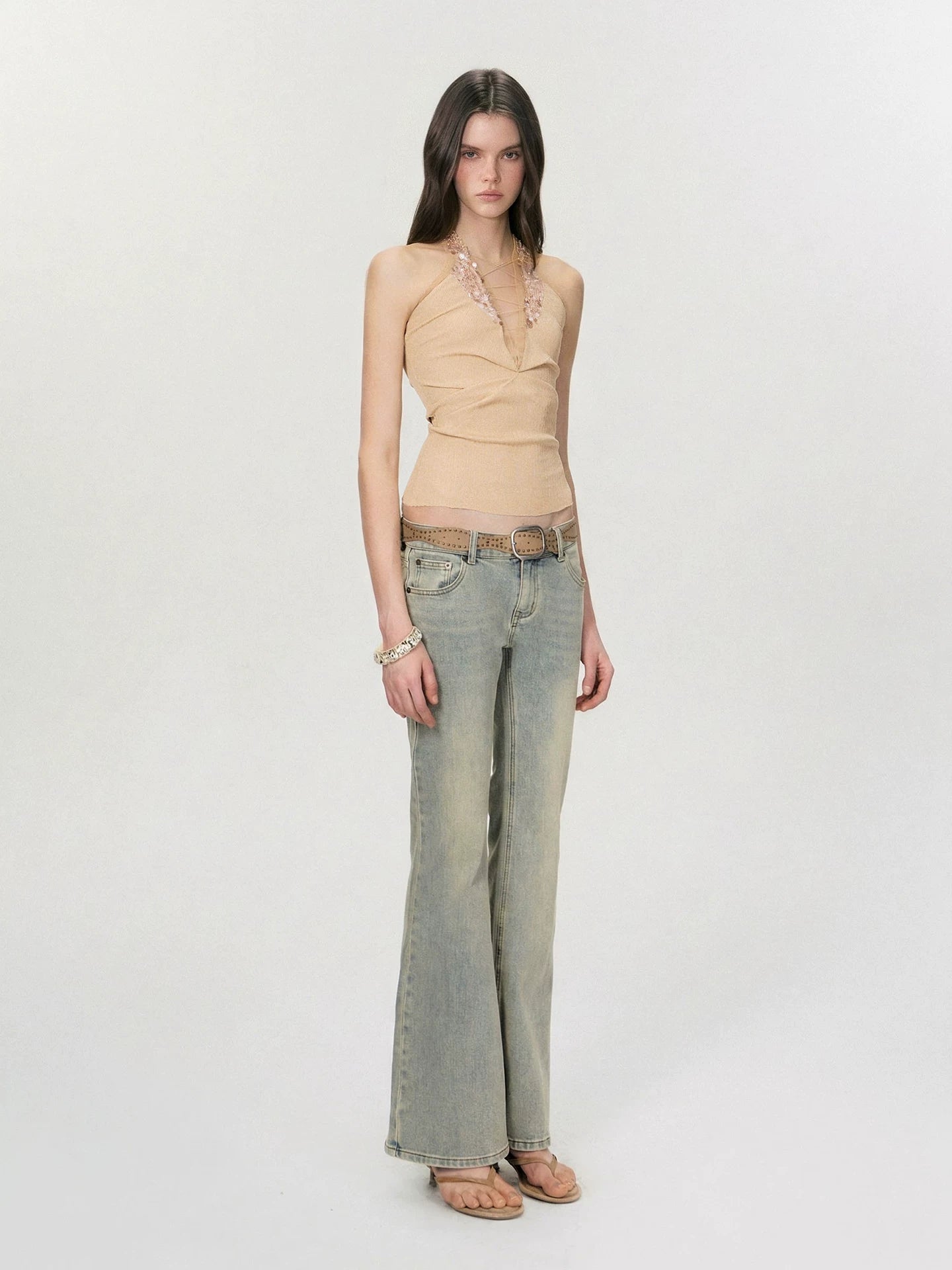 Apricot Sequin Halter Top