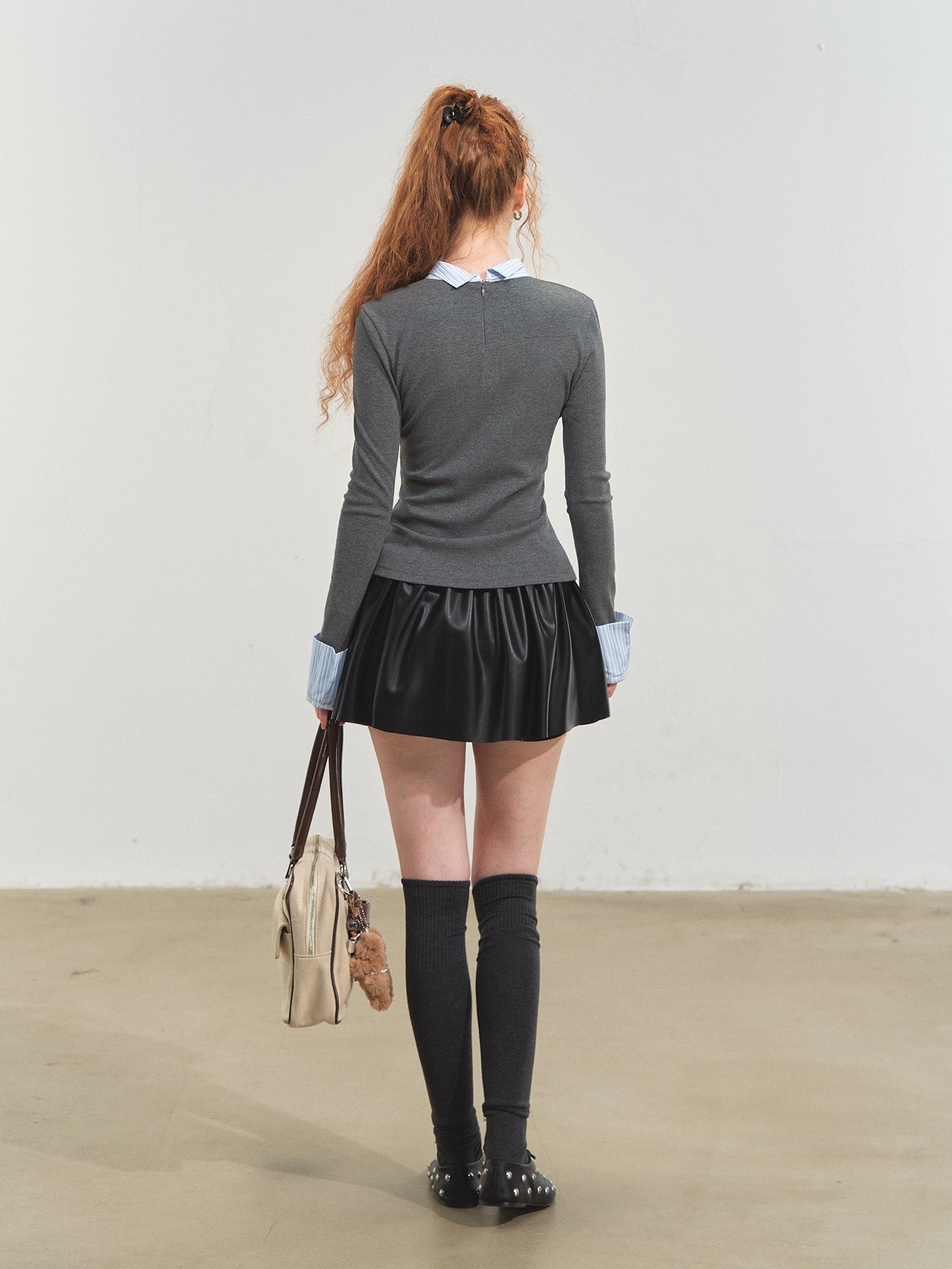 Black Classic PU Flared Skirt