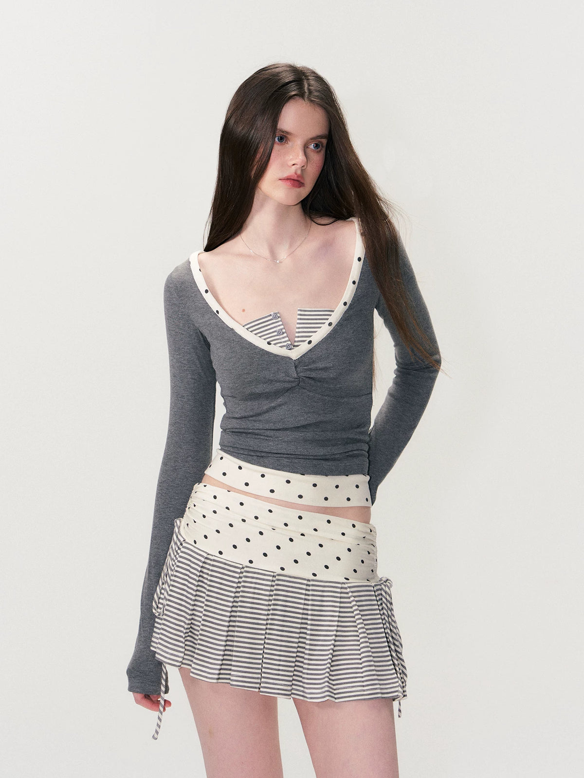 Pink & Gray Polka Layer Tee