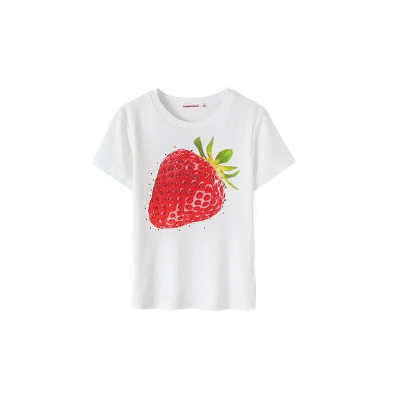 Fruit  Printed Rhinestone T-shirt