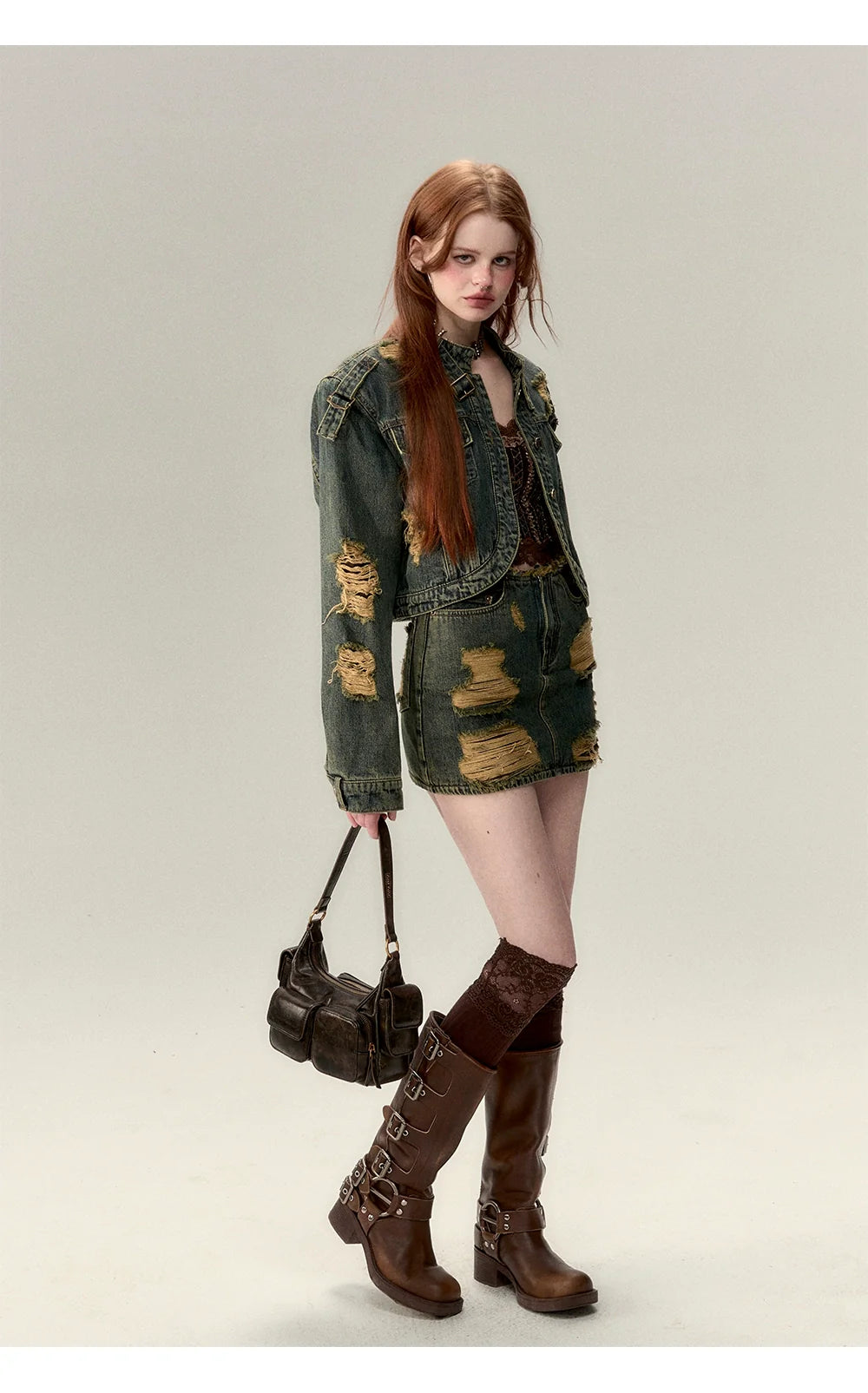 Double-Layer Distressed Denim Jacket