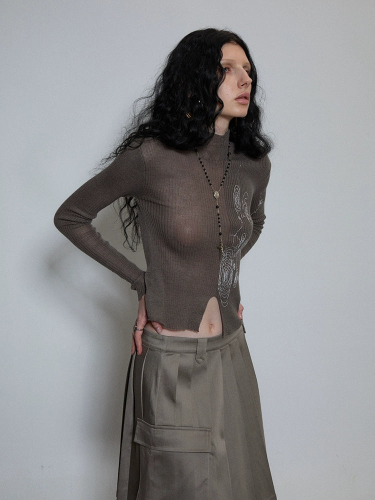 Circle Print Hollow Reversible Knit Sweater