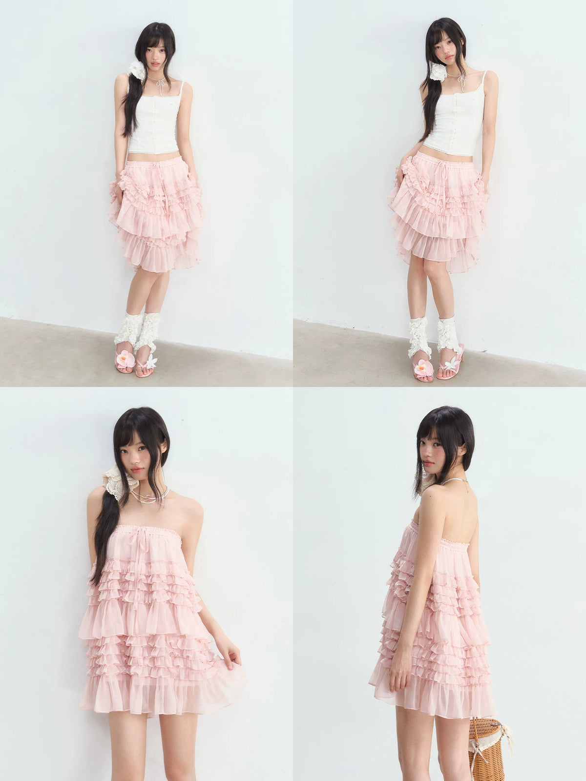 Puff Layered Chiffon Tube Skirt