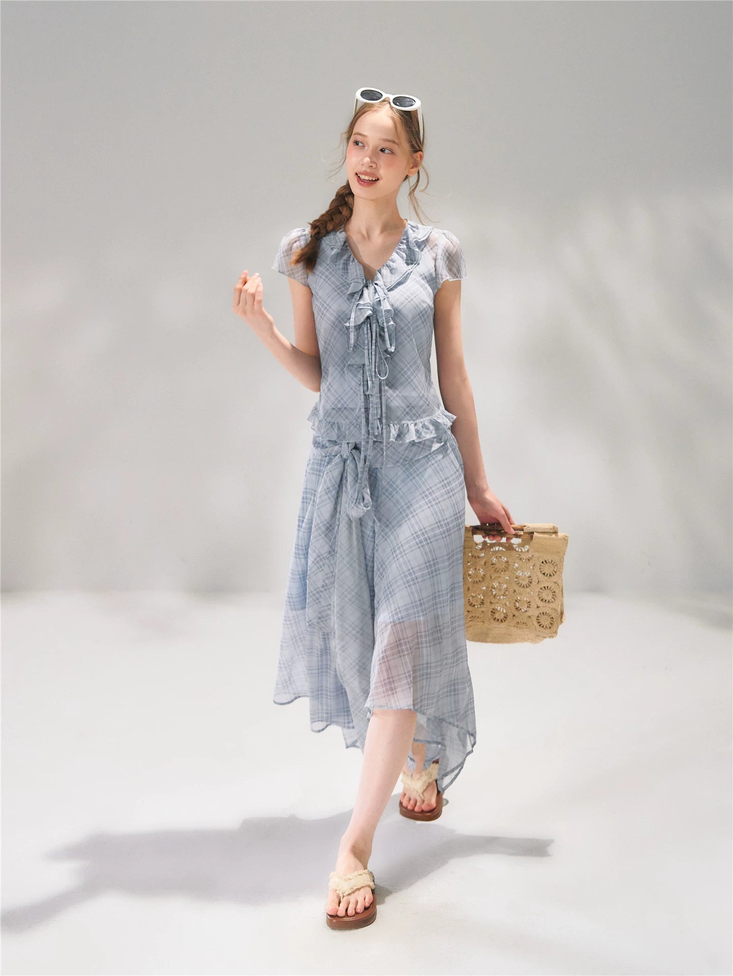 Plaid Chiffon Ruffle Set