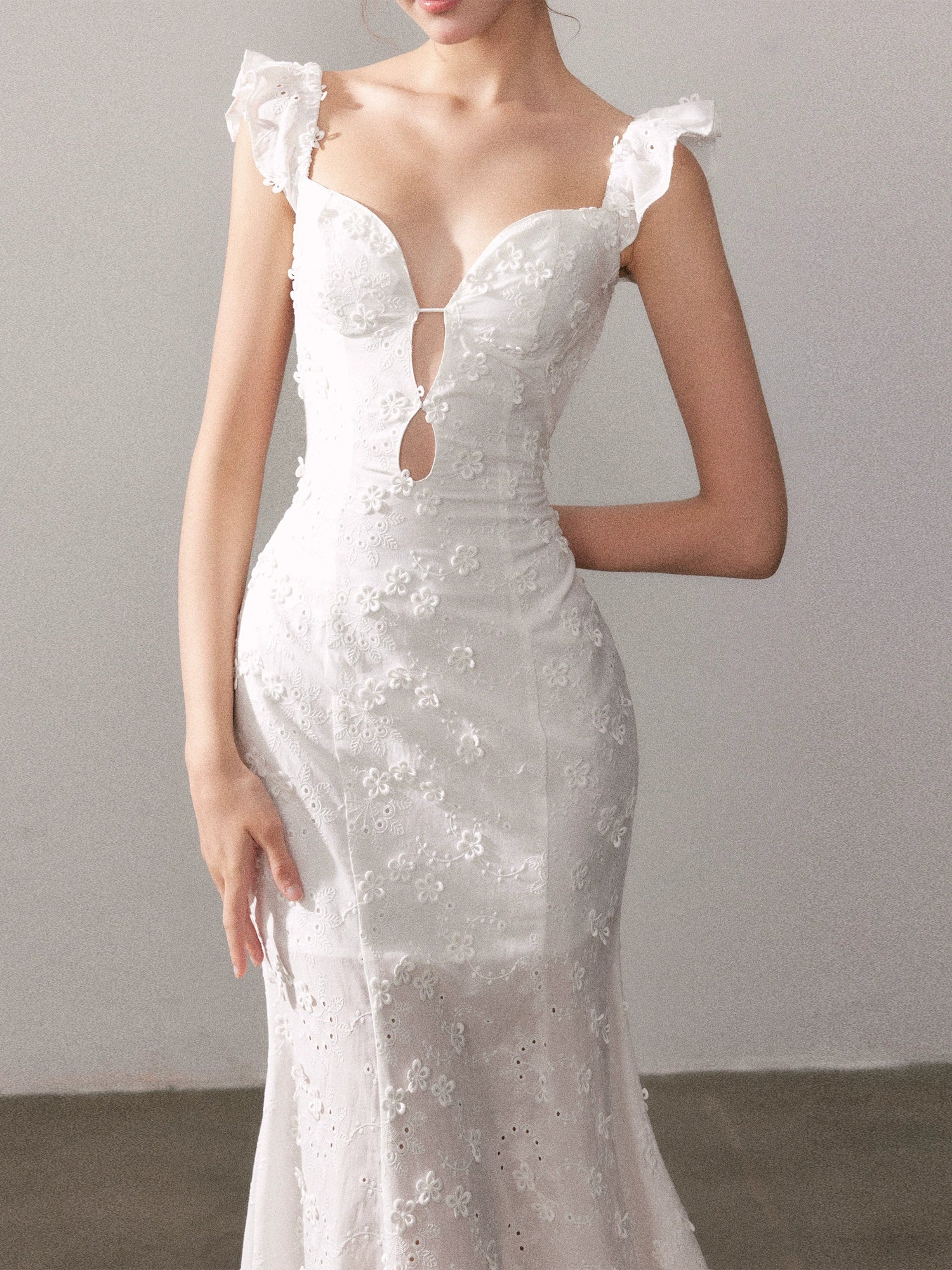 White French Lace Flower Long Dress