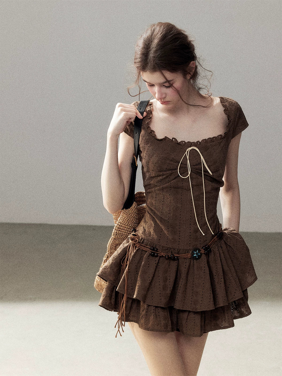 Lace Pleated Mini Dress
