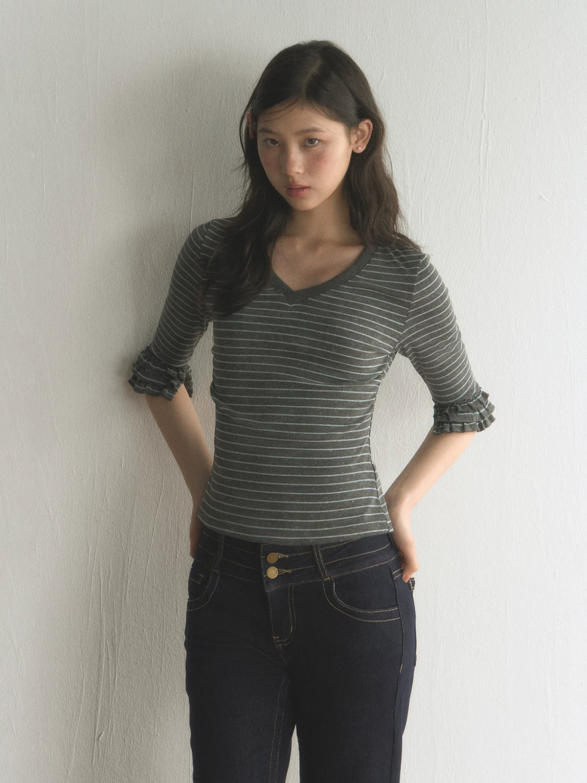 Vintage Stripe V-Neck Top