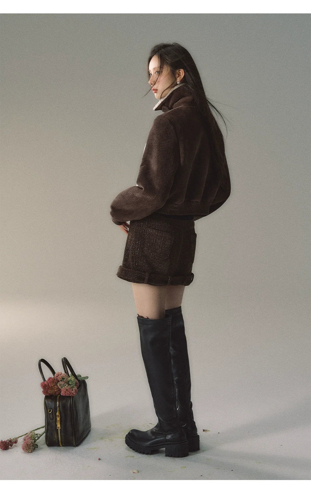 Brown Faux Fur Patchwork Short Jacket