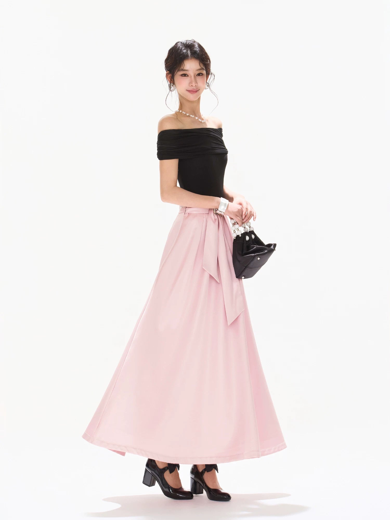 Off-Shoulder Satin Maxi Dress