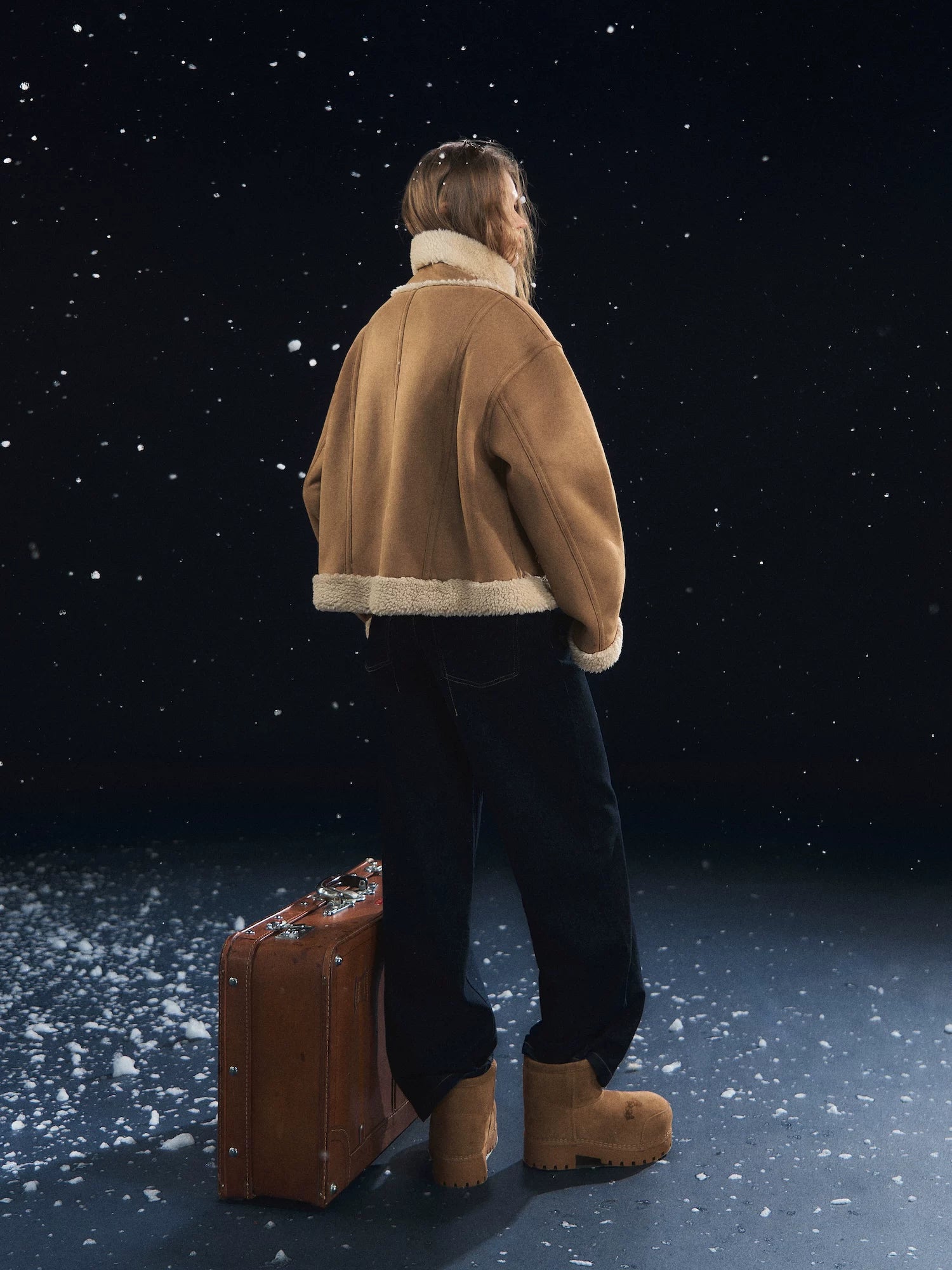 Horn Button Woolen Fur Jacket