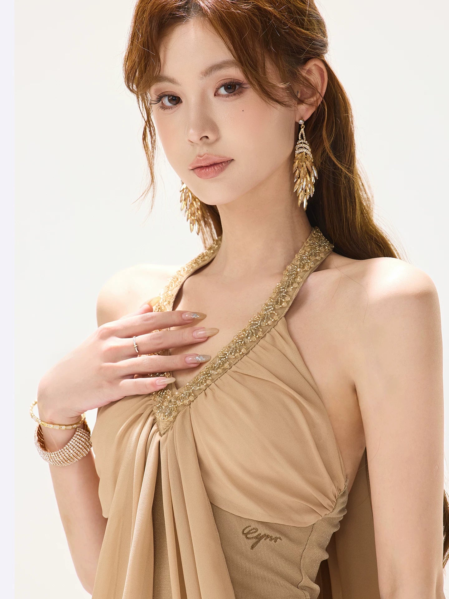 Vintage Pearl Beaded Halter Dress