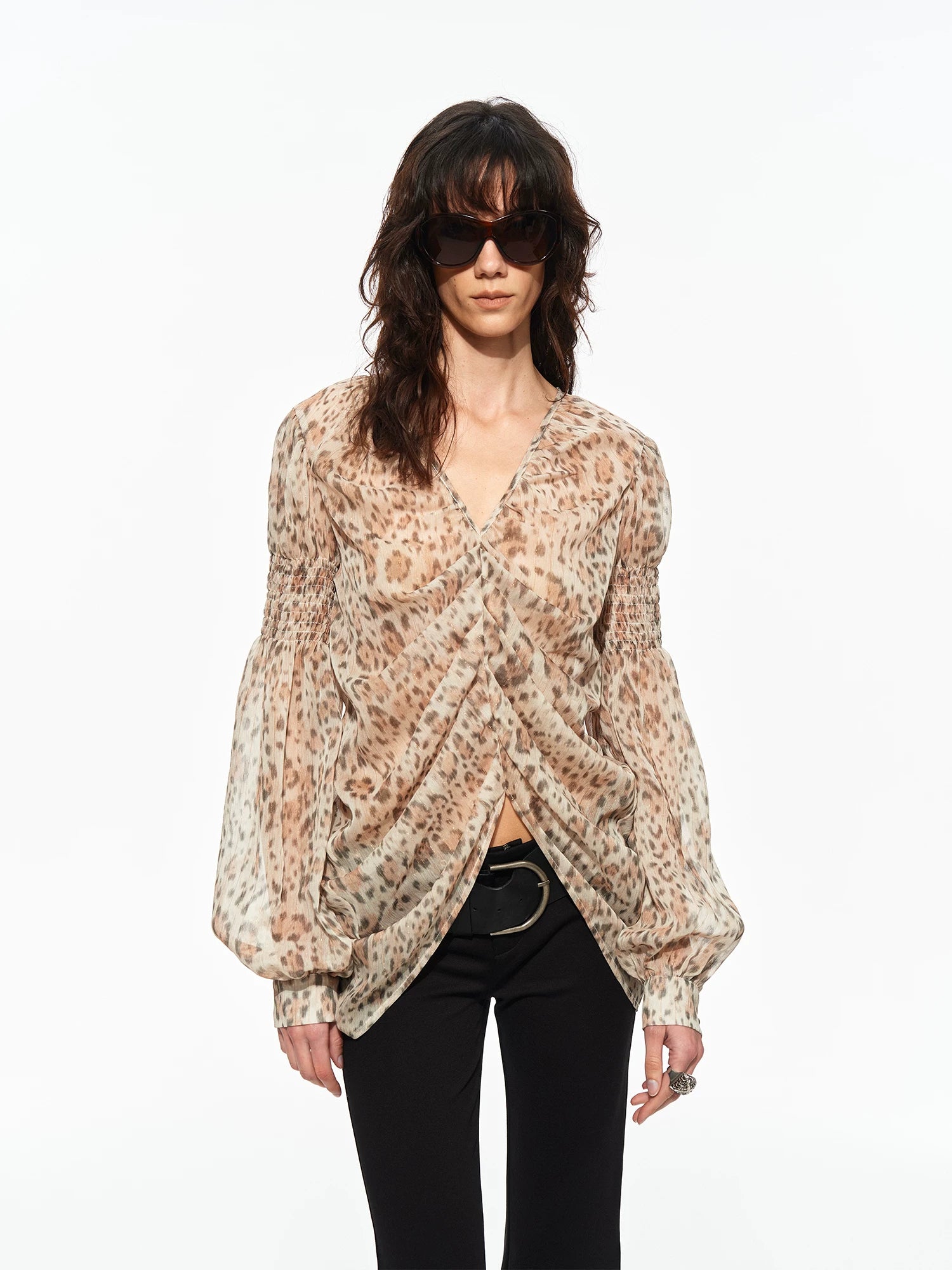 Draped Chiffon V Blouse