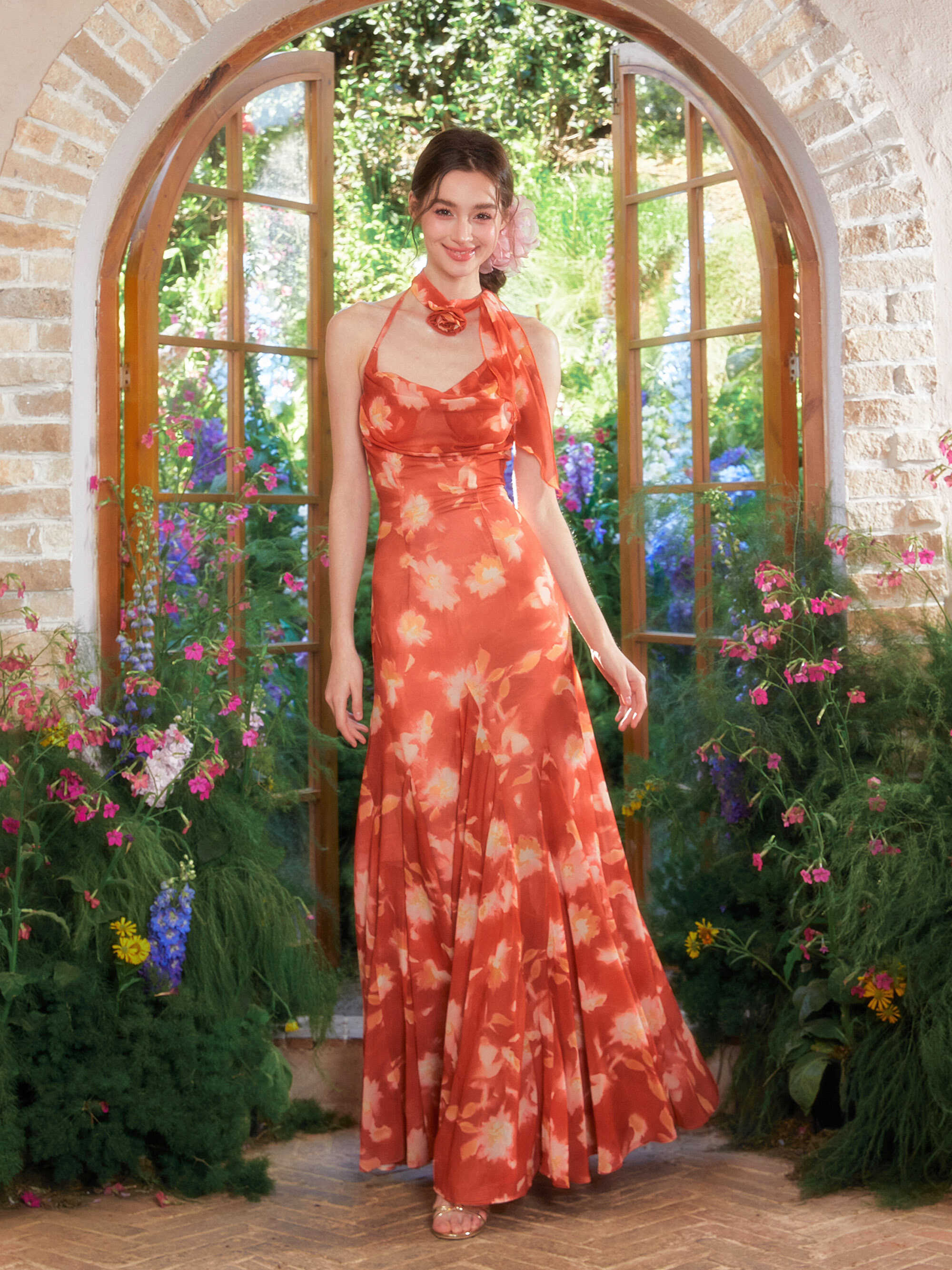 Floral Halter Fish Tail Dress