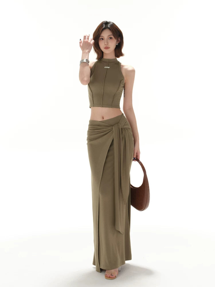 Green Mock Neck Two-Piece Set