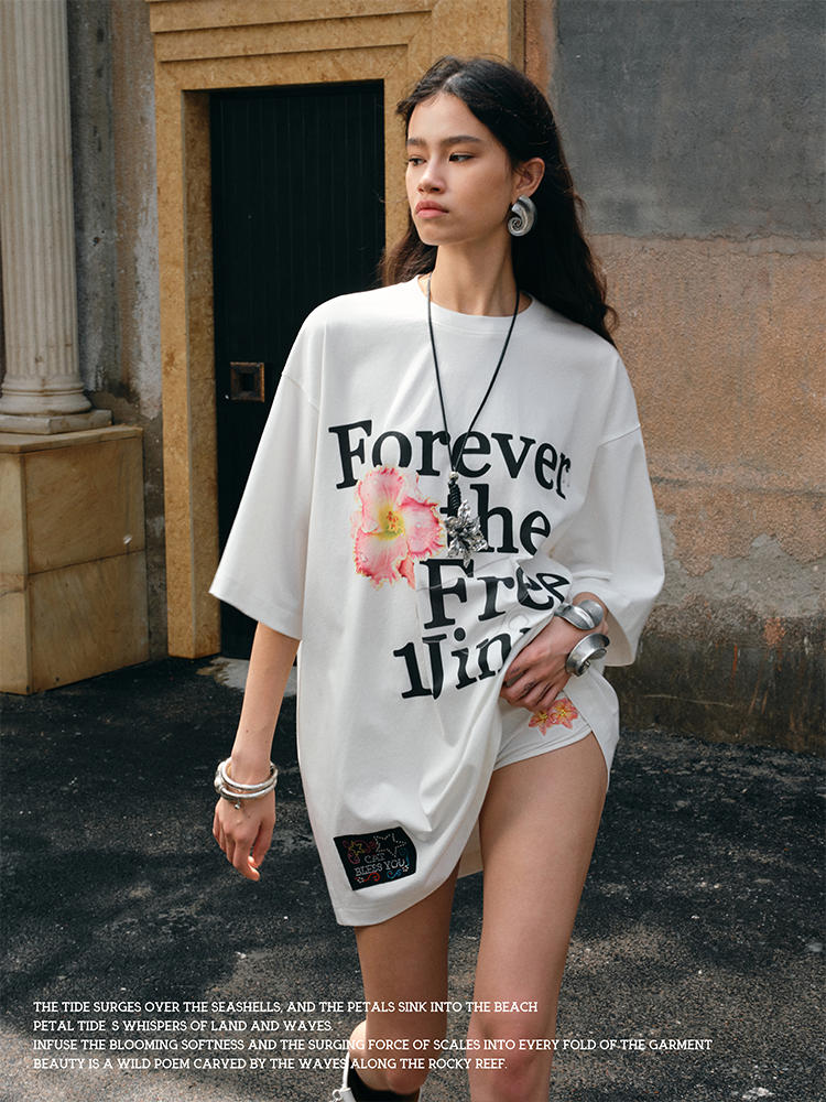 Oversize Floral Alphabet Printed T-shirt