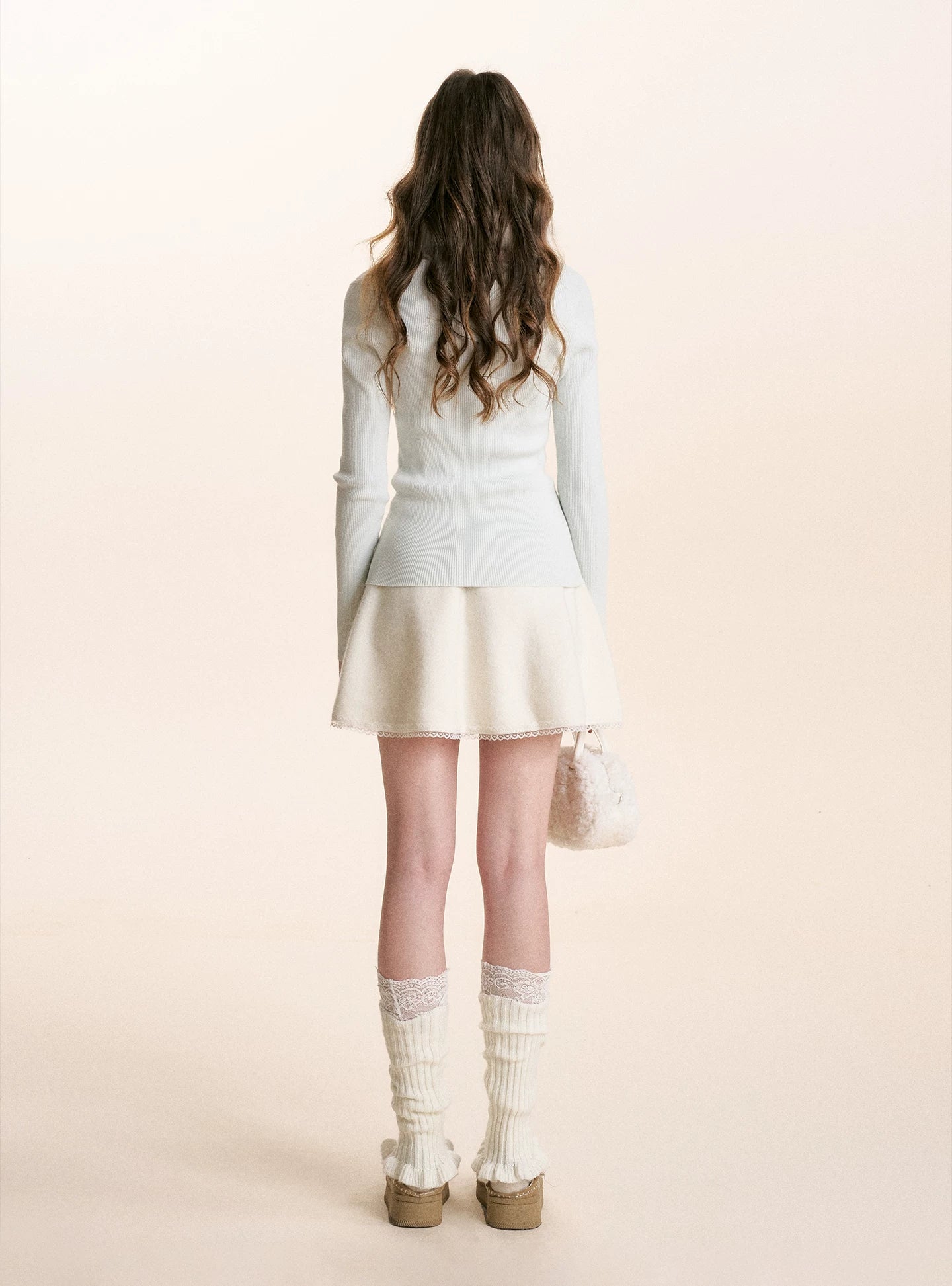 Wave-Trim V-Neck Knit Top