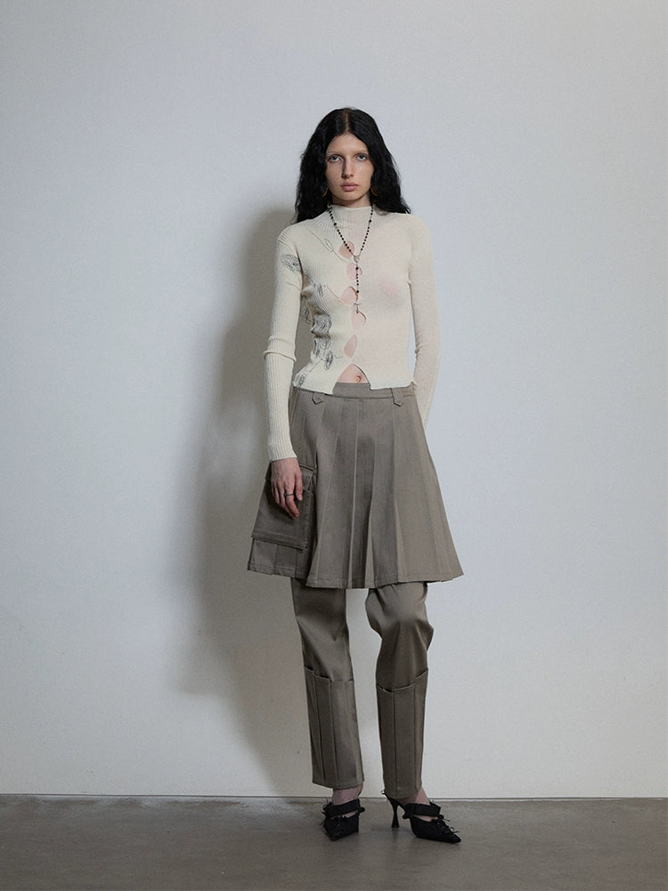 Circle Print Hollow Reversible Knit Sweater