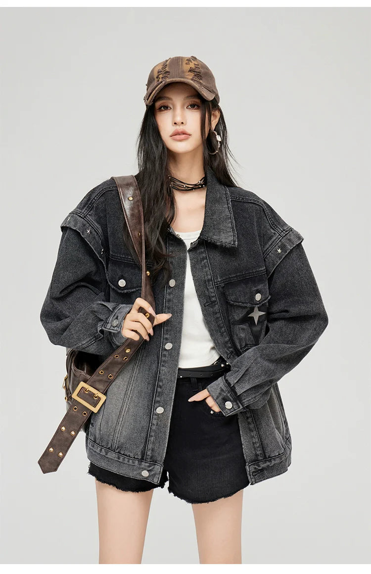 Washed Turn-down Collar Denim Jacket
