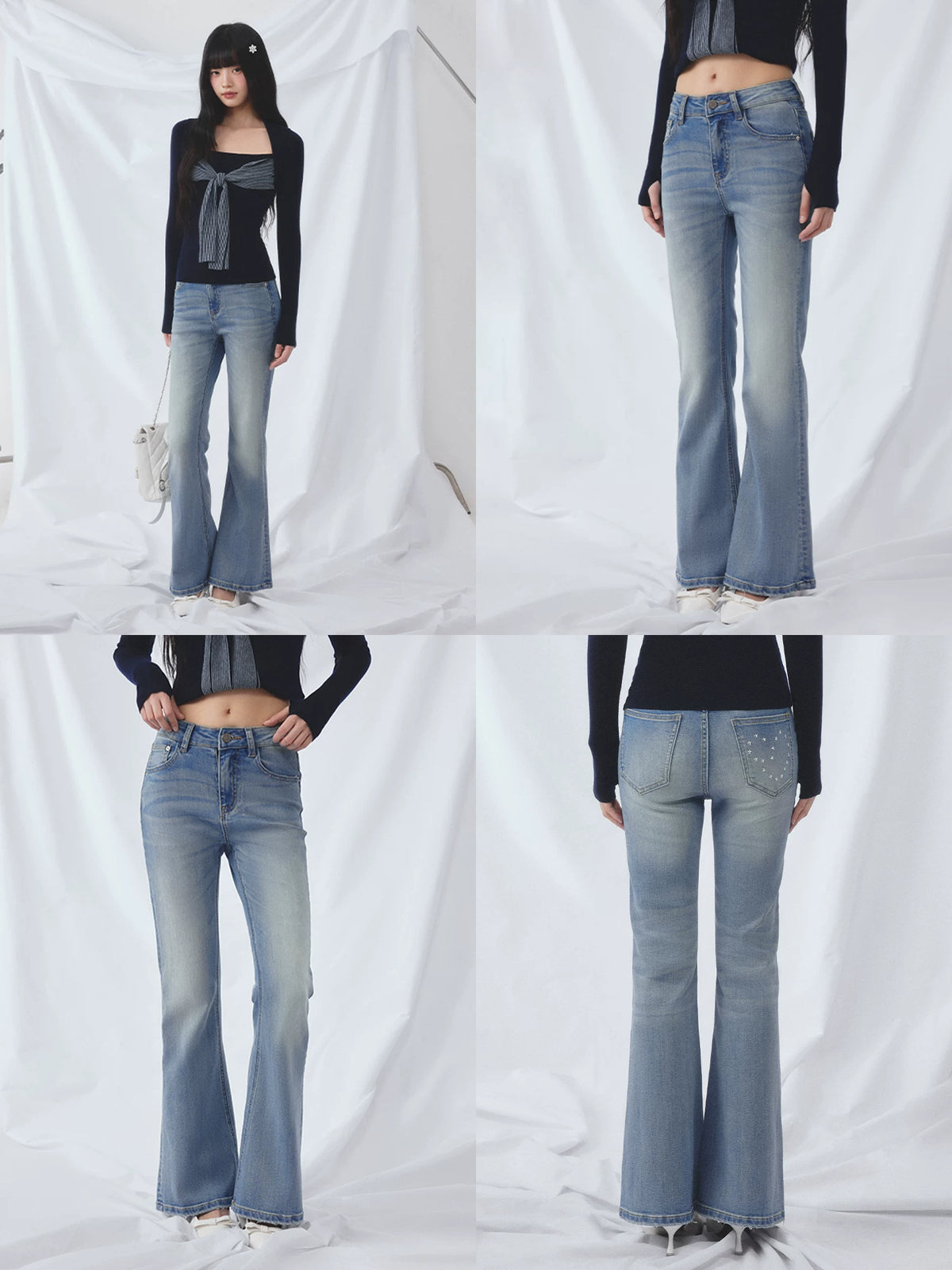 Light Blue Rhinestone Flared Jeans