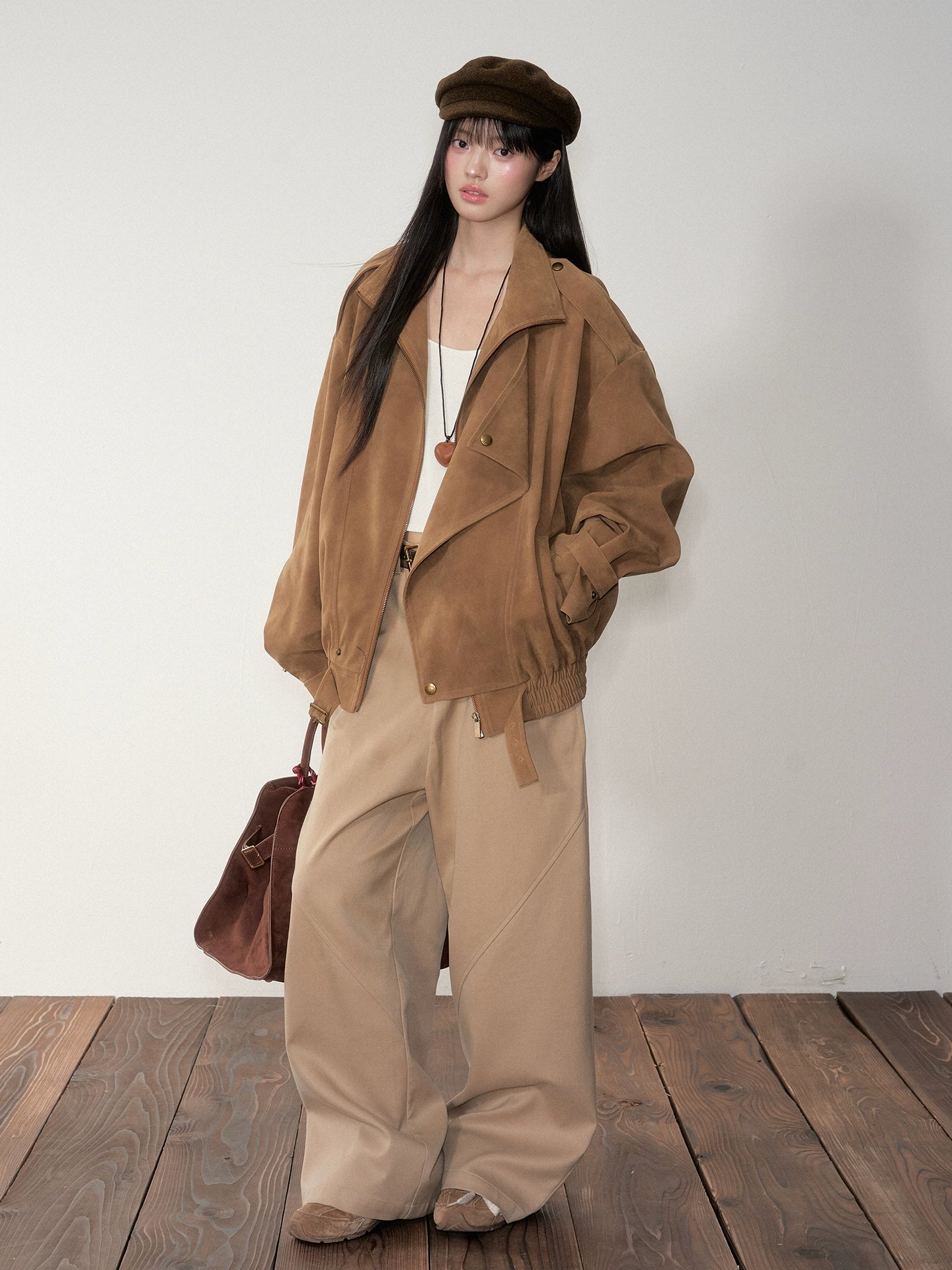 Brown Washed Suede Moto Jacket