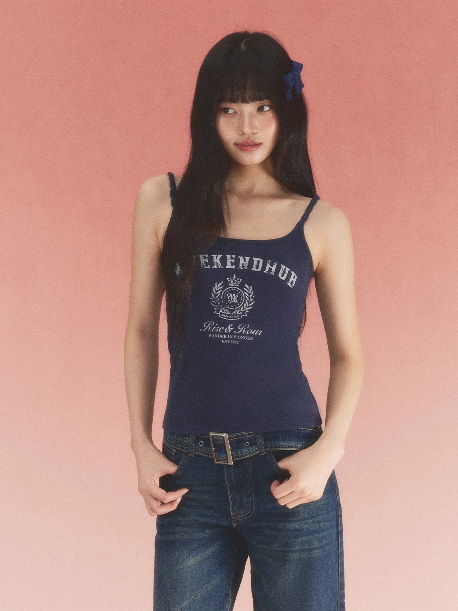 Navy Blue Letter Print Camisole
