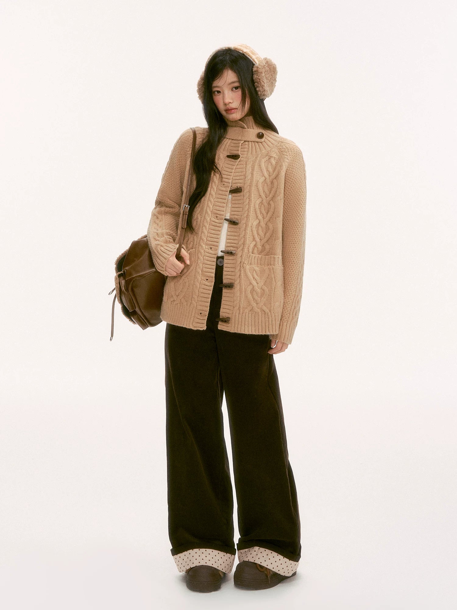 Light Brown Toggle Knit Cardigan