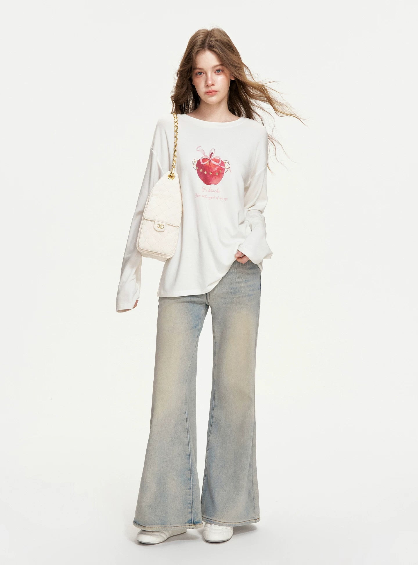 Apple Printed Bow Sequin T-Shirt